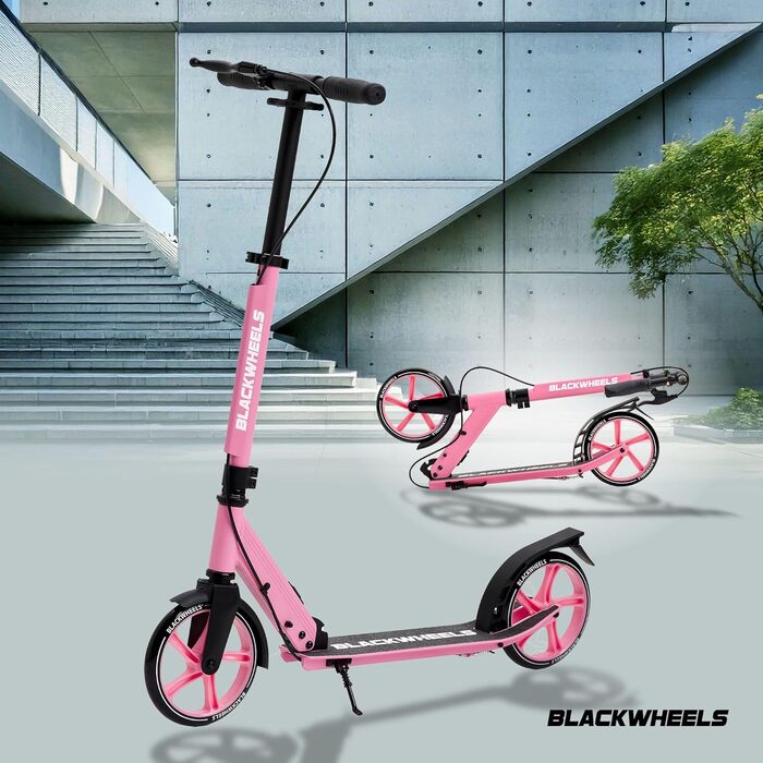 Самокат Blackwheels Orio Cityroller 200мм: складаний, алюмінієвий, з регулюванням висоти, ремінцем, ABEC 7, антиковзким деком (Чорно-Рожевий)