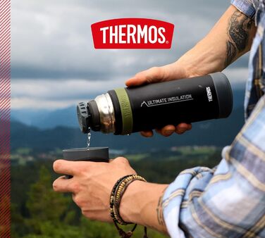 Термос Mountain 0,5 л чорний, з нержавіючої сталі, з чашкою, 24 год гарячий/холодний, легкий та міцний для активного відпочинку, BPA-free