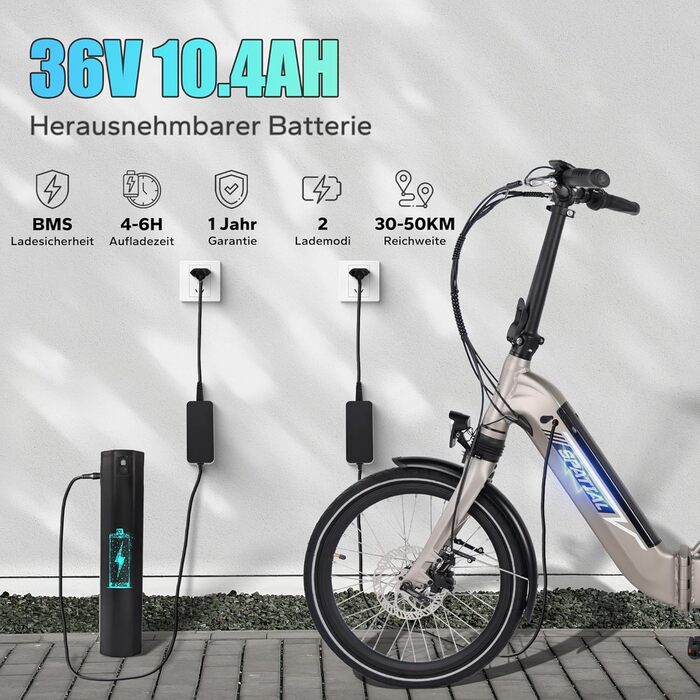 Електровелосипед SPATIAL E Bike Klappard 20 дюймів, 250W, 36V 374.4Wh, 7-швидкісний, LCD, для міста, для чоловіків та жінок