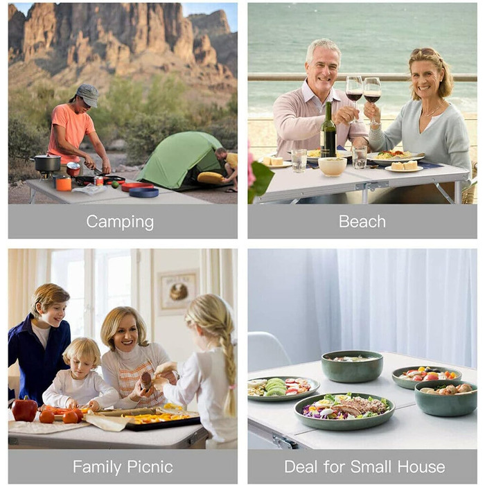 Складаний стіл 60 см, портативний, для кемпінгу та пікніків, садовий, вуличний, з алюмінієвим каркасом та регульованою висотою, 60 x 45 x 25,9 см (Д x Ш x В)