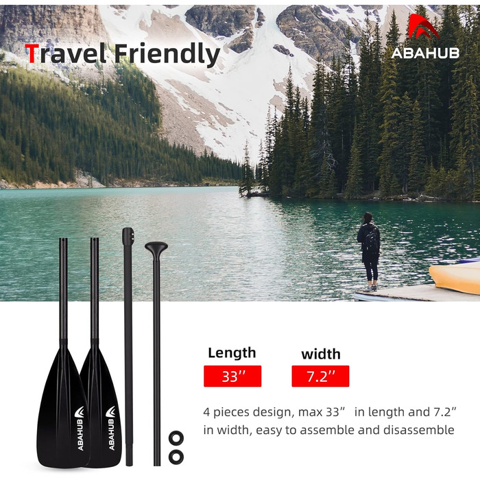 Весло для SUP і каяка Abahub 4-в-1, карбонове, регульоване, легке, чорне/синє/зелене/сіре/помаранчеве/червоне, пластикове лопато
