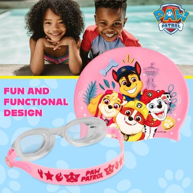 Дитячий набір для плавання PAW PATROL: шапочка і окуляри, рожевий, UV-захист, антифог, 3-6 років