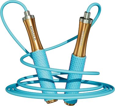 Стрибкове канат для чоловіків, жінок, дітей – з подвійним кульковим підшипником, 360-градусний поворот, металевий руків'я, ядро з силіконовим руків'ям, регульований, 3 м, для фітнесу, схуднення (Блакитний)