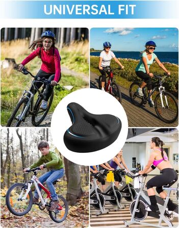 Широке велосипедне сідло з гелевою подушкою для жінок та чоловіків, комфортне, водонепроникне, дихаюче, з пам'яті ефекту, з інструментами для міських, шосейних, гірських велосипедів/фітнес-велотренажерів (Чорний/Синій)
