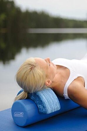 Поролоновий ролик SISSEL Pilates Soft з вирівнювачем для голови, Ø15x90 см, синій, для пілатесу та гімнастики