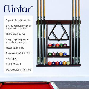 Підвіска для більярдної кулі Flintar Wand-Queue-Halter, з масивного твердого дерева, магонієве покриття, для настінної установки