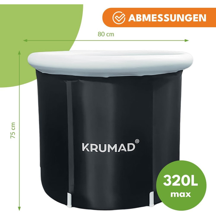 Естонна 320 L – Складана ванна для дорослих, для відпочинку та холодотерапії з насосом, кришкою, клапаном та підтримуючі трубки – Міцна ванна з ПВХ