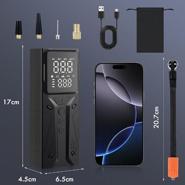Портативний електричний насос Gerbala 6000mAh, 150PSI з цифровим дисплеєм і LED-ліхтарем для авто, велосипедів, м'ячів