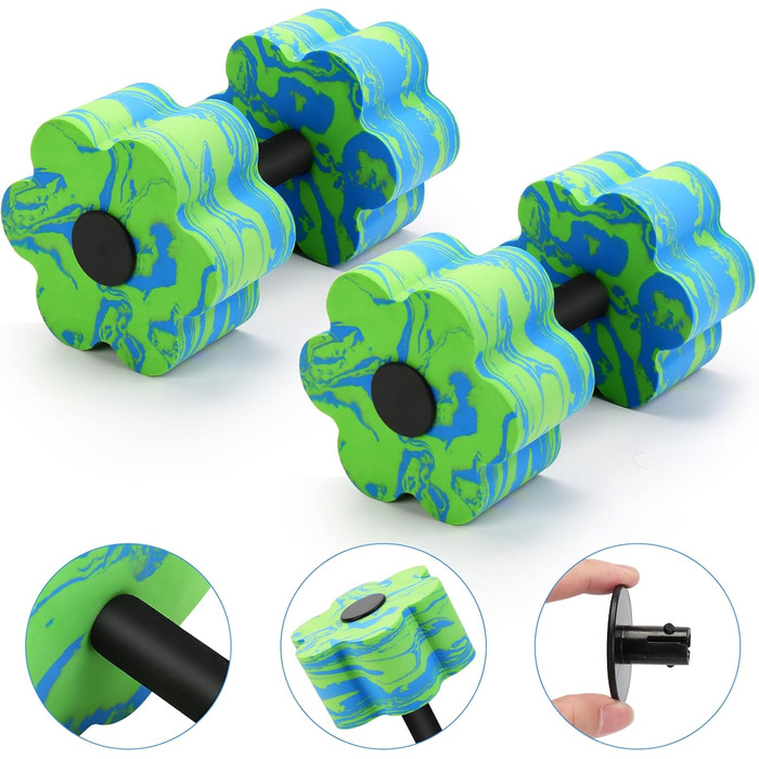 Набір аква-гантелей для плавання, 2 шт. Зелені аква-гантелі для фітнесу у воді, для занять у басейні, для схуднення