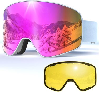 VCOROS Скі-маска з змінним склом, унісекс, захист від УФ, проти запотівання, регульований ремінь, сноуборд маска 02-Срібло/Білий + лінза (VLT13 %) 04-REVO Рожевий/Білий + лінза (VLT14 %)