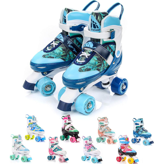 Роликові ковзани Meteor Retro Rollschuhe – стиль 80-х для дітей. Quad skate, 5 кольорів, регульований розмір 39-42 (Flora)