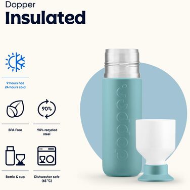 Термос Dopper Bottlenose Blue 350 мл, двостінний, із нержавіючої сталі, герметичний, зберігає холод до 24 годин і тепло до 9 годин, для води, чаю, кави