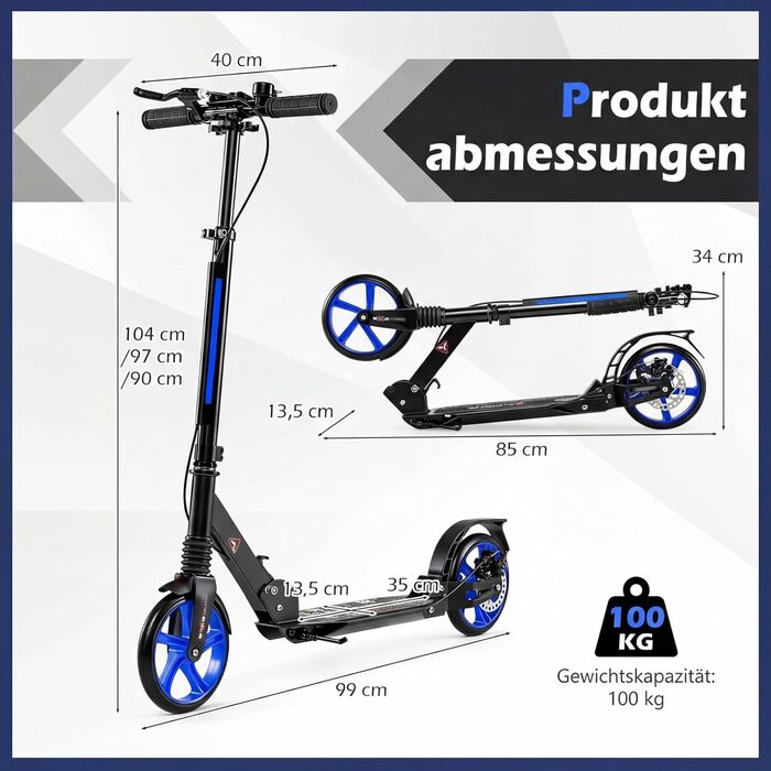 COSTWAY Розкладний електросамокат з дзвіночком та підніжкою, регульована висота керма, для дітей та дорослих (блакитний)