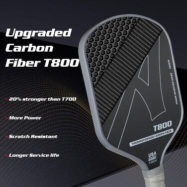 Ракетка для піклболу Amoswiz з карбону, 16 мм, T800, для обертання, сили та контролю, з чохлом та ластиком, подарунок для професіоналів та початківців