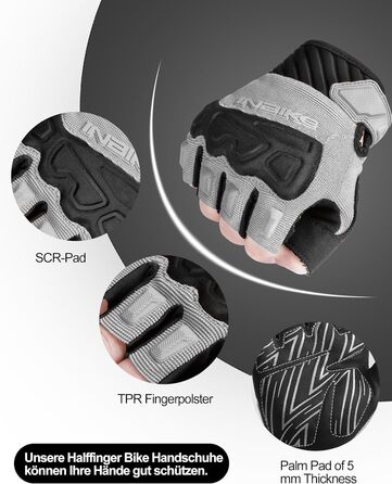 Рукавички INBIKE напівпальцеві гнучкі для велоспорту, крос-кантрі, фітнесу, тренувань та скелелазіння з захисними вставками TPR та SCR, H010, зелені (сірі, M)