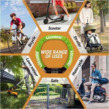 Замки для велосипеда з кодовим замком: 11 кольорів, 90 см, рівень безпеки 8, 5-значний код, для велосипеда, мотоцикла, ролера, дверей (темно-зелений)