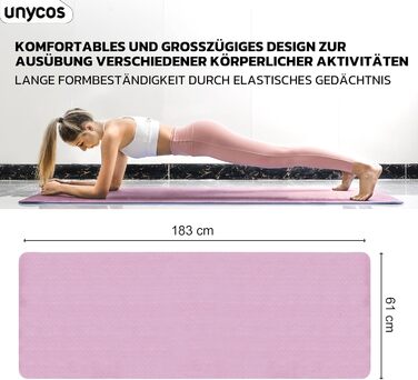 Килимок для йоги та фітнесу Unycos з TPE, 183x61 см (рожевий + блакитний) з сумкою | Екологічний, нетоксичний