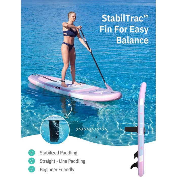Надувний SUP дошка Niphean для дорослих, 305 см, з фіном StabilTrac, для йоги та балансування, фіолетовий