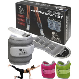 Ваги для ніг та зап'ясть (1 пара) - Регульовані ваги для жінок, чоловіків та дітей - Ідеально підходять для ходьби, бігу, гімнастики, аеробіки, 2.0 кг (x2), сірий колір