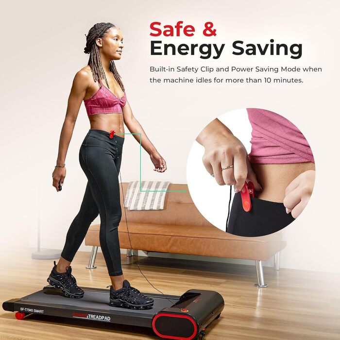 Бігова доріжка Sunny Health & Fitness SF-T7945SMART під стіл, розумна, тонка, з пультом, енергоефективна, підвищена безпека