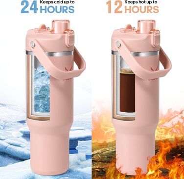 Спортивна термобутилка GEDUX IceFlow 1 л з трубочкою, зберігає холод понад 12 годин, герметична, BPA Free, для води, рожевий колір, можна мити в посудомийці