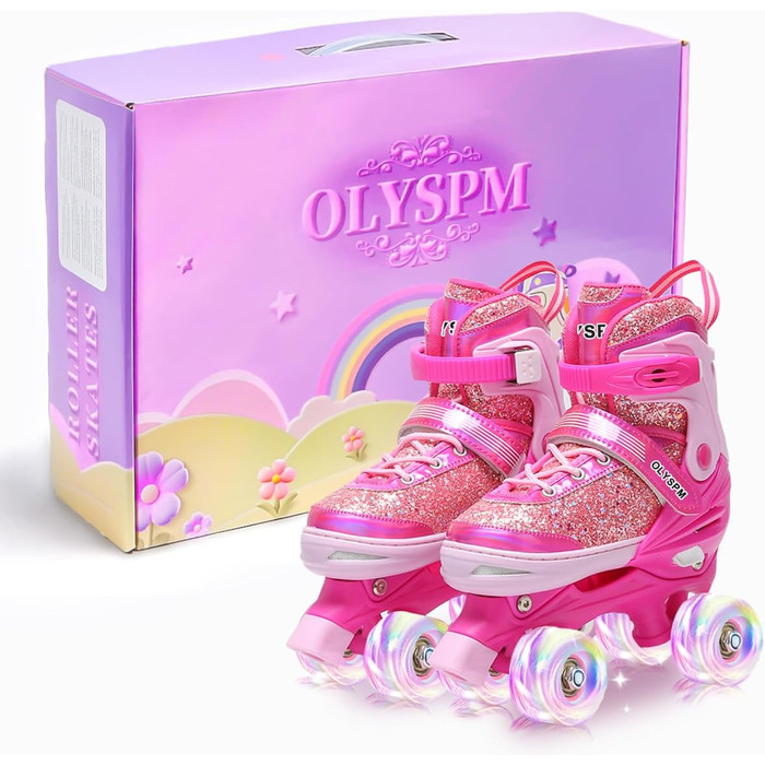 Ролики для дівчаток, 4 розміри, світловідбиваючі, ролики з підсвічуванням, для початківців, подарунок на Новий рік та день народження, S (EU28-31), рожеві