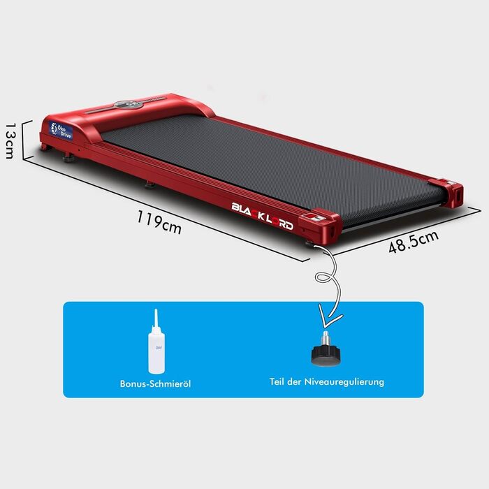 Бігова доріжка Walking Pad BLACK LORD 3-in-1 (SL9) — компактна портативна доріжка під стіл для дому та офісу, з Bluetooth-динаміком, червона