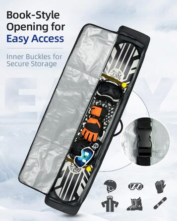 Чохол для сноуборду Abahub, водонепроникний, чорний, 163 см. Підходить для аксесуарів та перевезень літаком