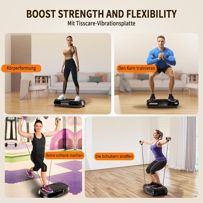 Вібраційна платформа TISSCARE для дому: тренування, схуднення, формування фігури та м'язів. 120 рівнів, 5 режимів, до 180 кг. Чорний колір