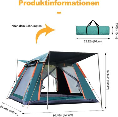 Намет туристичний Ergocar водонепроникний, легкий, Pop-Up, для 3-4 осіб, зелений, вініл