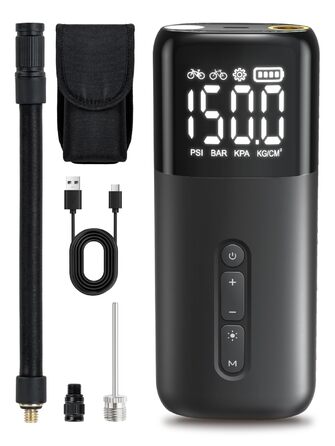 Електрична велосипедна помпа HT10, 150 PSI, акумуляторна, з цифровим манометром, Presta/Schrader, для шосе, MTB, E-bike, city bike