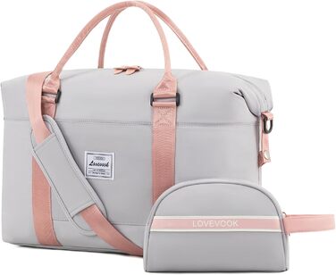 Спортивна сумка LOVEVOOK для жінок: водонепроникна дорожня сумка-мішок, 30L, сіра + рожевий ремінець