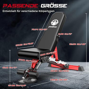 Пообoo Гантельна лава, регульована для дому, вантажопідйомність 1500 lbs, міцна лава для силових тренувань, позиції: пласка/похила/відхилена для комплексних тренувань Y160-Чорний