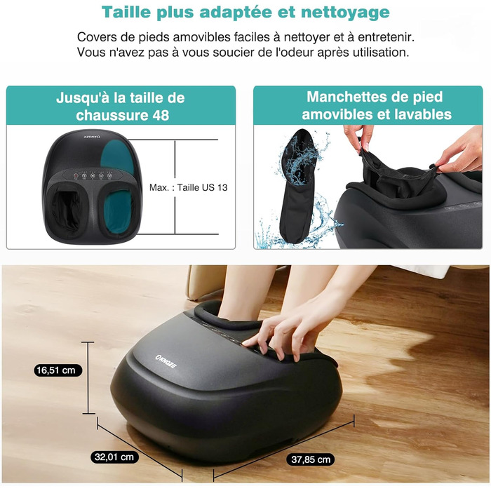 Електричний масажер для ніг KNQZE з підігрівом, Shiatsu масаж, для фасціїту та нейропатії, підходить для розміру взуття до 46, чорний