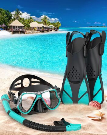 Набір для снорклінгу Zenoplige для дорослих: маска, трубка та ласти. Чорний з зеленим (2023) S/M