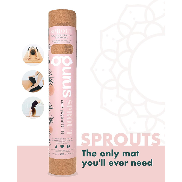 Килимок для йоги GURUS Sprout Yogamatte: товстий, нековзний, стійкий до поту, для домашніх тренувань