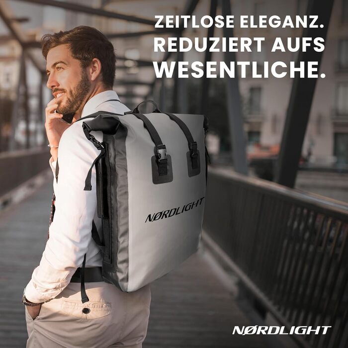 Водонепроникний рюкзак Nordlight Dry Bag 35л з Roll Top, для водного спорту, велосипеда, кур'єра, трекінгу, риболовлі - Сірий