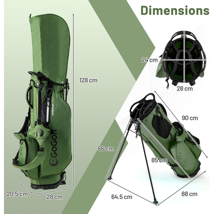 LIFEZEAL Гольф сумка: легка, з 8 верхніми відділеннями, 5 кишенями на блискавці, тримач для парасольки, водонепроникний захист та регульований плечовий ремінь для жінок та чоловіків (Зелена)