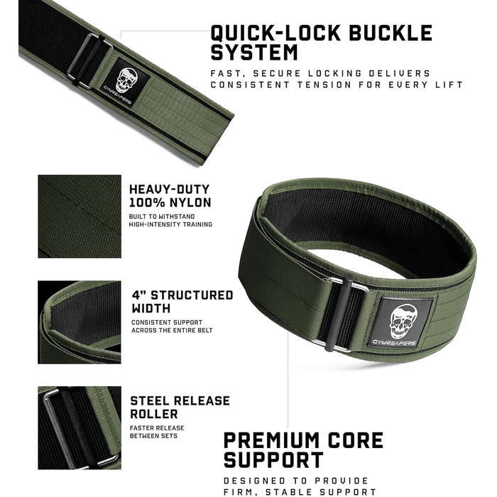 Пояс для важкої атлетики Gymreapers Schnellverschluss (4 дюйми, неопрен, металевий замок) – зелений, розмір X-Large для бодібілдингу, пауерліфтингу, крос-тренінгу