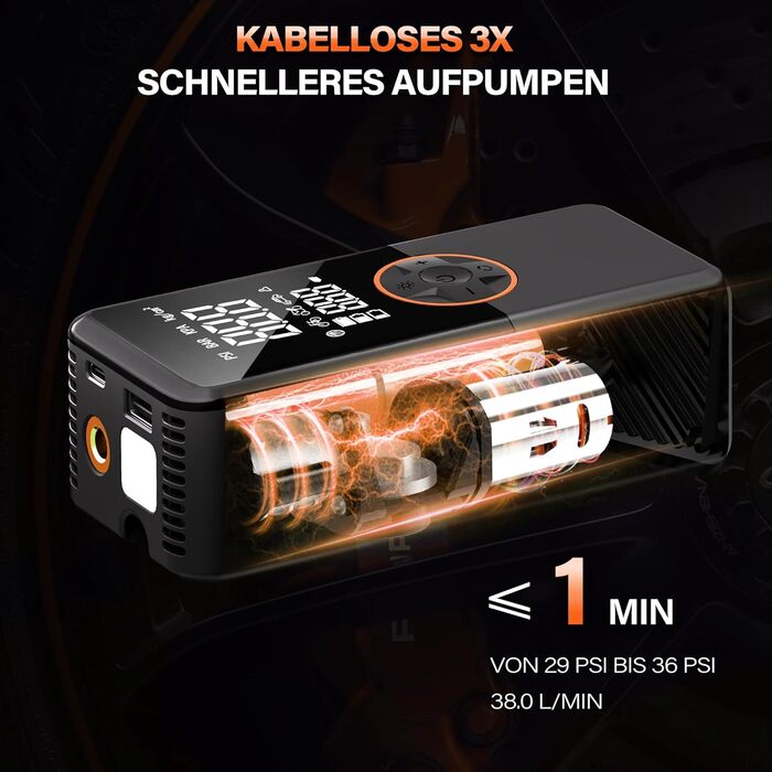 Портативний електричний компресор-насос 10000mAh, 150 PSI для велосипеда з манометром та LED підсвічуванням