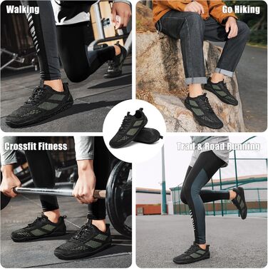 Босоніжки Geweo для жінок та чоловіків: зручні спортивні кросівки з широкою передньою частиною, легкі, для фітнесу, кросфіту, силових тренувань, без підйому, трекінгові, унісекс, 37-47 EU (Outdoor, зелений, 37 EU широкі)