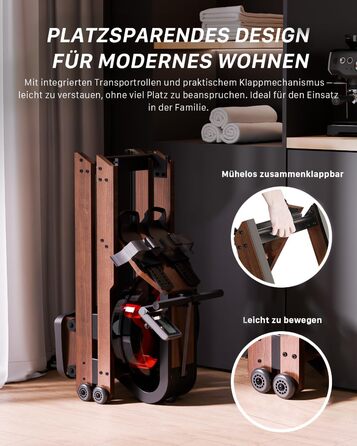 Гребний тренажер Aeriflo W200: Складний дерев'яний тренажер для дому з Bluetooth монітором та зручним сидінням