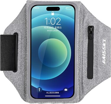 Чохол-тримач для телефону на руку Razobws для бігу з кишенею для навушників, сумісний з iPhone 17 16 15 14 13 12 11 Pro Max, Galaxy S24 S23 Ultra, чорний/сірий (до 6.8 дюймів)
