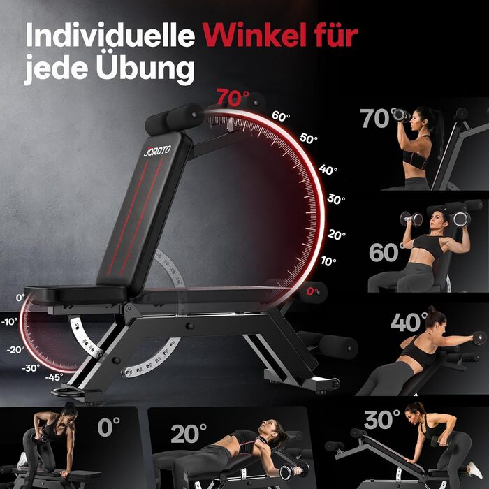 JOROTO MD70 Тренувальна лава з регулюванням, багатофункціональна лава для фітнесу, вантажопідйомність до 400 кг, 8 положень спинки та 5 положень сидіння, для комплексних тренувань