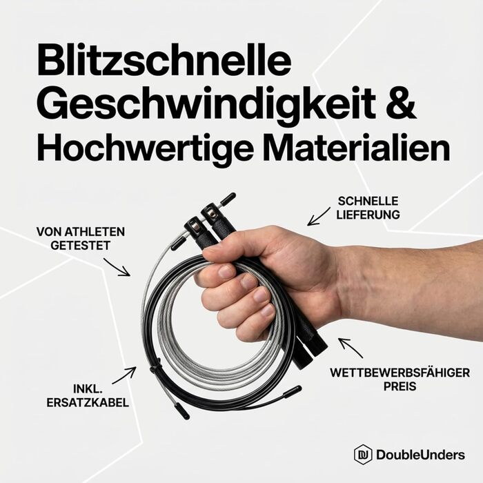 Скакалка Springseil Speed Rope: регульований, для CrossFit, боксу, фітнесу. Металеві ручки, срібно-чорний колір