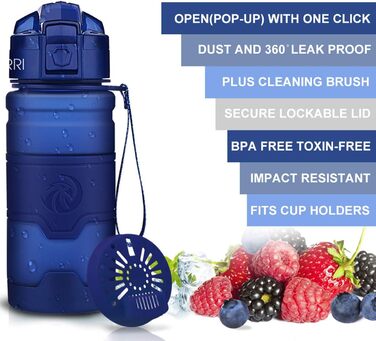 Спортивна пляшка ZORRI 400 мл, 1 л, 700 мл, 500 мл - BPA Free, для води, з содовою, виточна, еко, для дітей, школи, спортзалу, велосипеда (темно-синій)