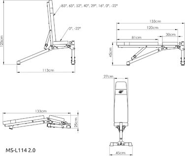 Регульована лавка для жиму Marbo Sport MS-L114, складна, чорна, виробництво ЄС