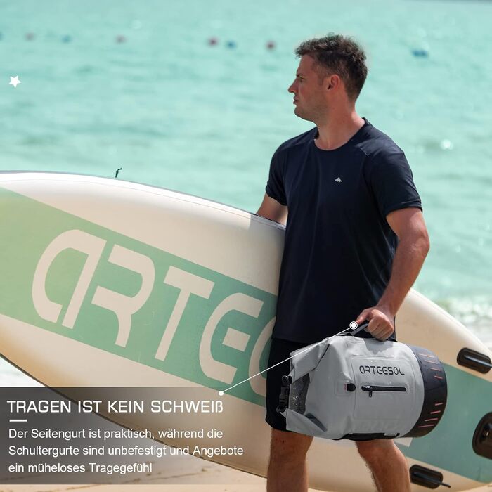 Чорний рюкзак Blackace Arteesol водовідштовхуючий, Dry Bag 20L, 40L, 45L. Ідеально для каякінгу, кану, кемпінгу, трекінгу, походів, вітрильного спорту та інших водних видів спорту (сірий, 45L)