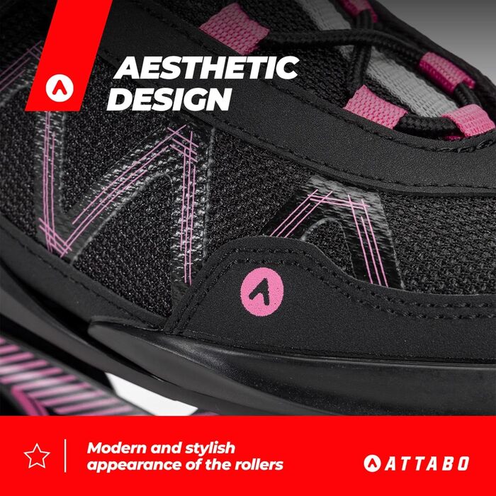 Ковзани жіночі ATTABO Bliss, 37-42 EU, регульовані, з алюмінієвою пластиною та колесами 80 мм, PU-підшипники ABEC-7