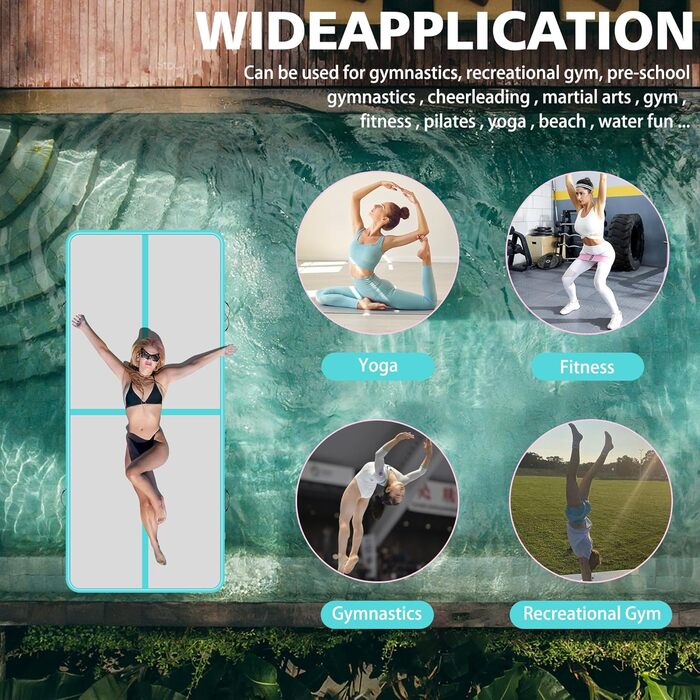 Надувний килимок для гімнастики BPB з електронасосом. 10 футів. Килимок для акробатики та тренувань. Підходить для дому, спортзалу, челедингу, йоги, пілатесу, бойових мистецтв, пляжу та водяних розваг. Розмір: 300x100x10 см